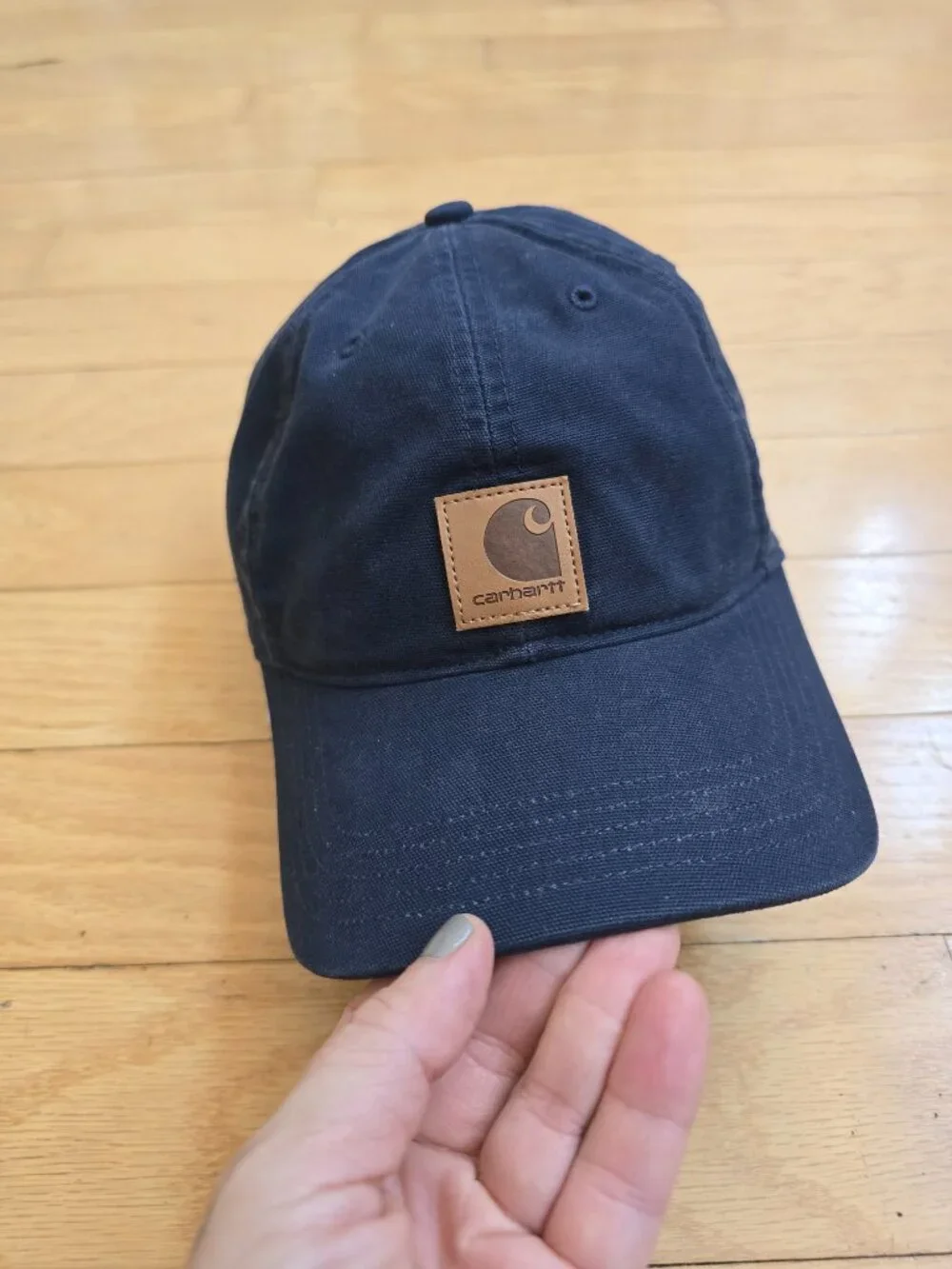 Carhartt | Gorpcore Navy Blue Canvas Leather Patch Hook Loop Strapback Hat
